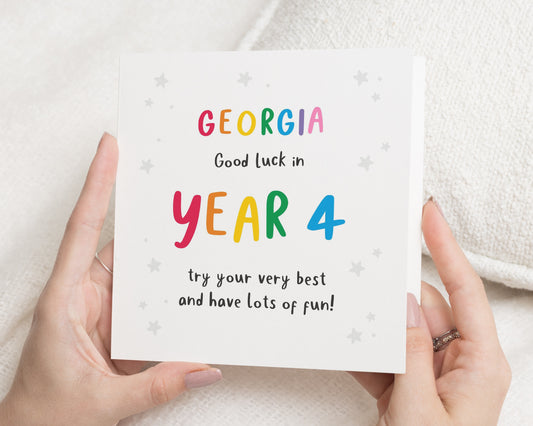 Good Luck Card for Year 4, Personalised School Card, Good Luck Card for Girl, Back to School Card, Cute Good Luck Card, Year Four Card