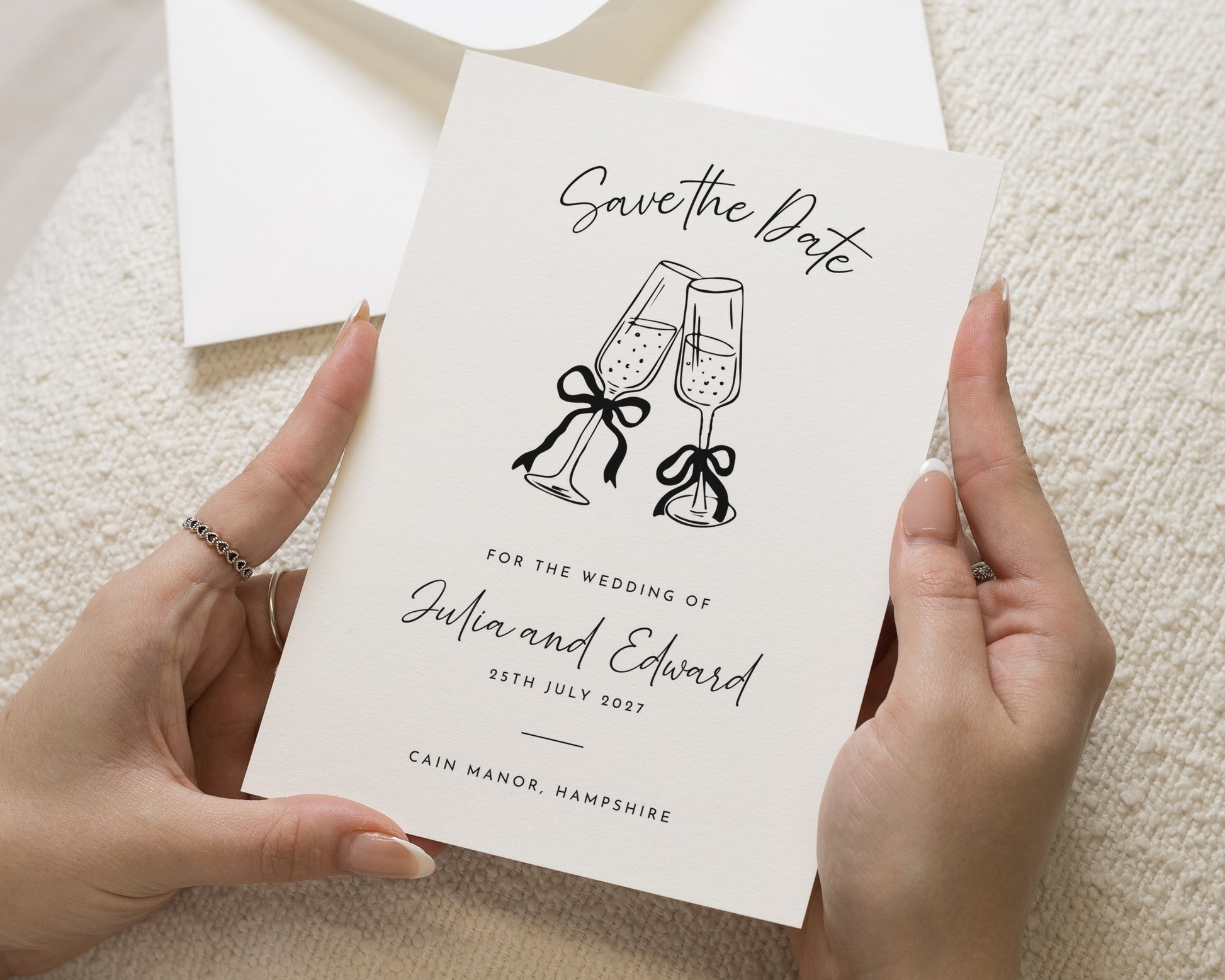 Personalised Save the Date Card, Wedding Save the Date Card, Save the Date Cards, Simple Minimal Save the Date, Champagne Glasses