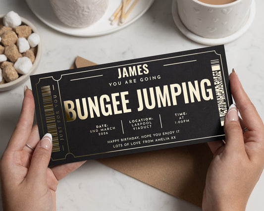 Personalised Bungee Jumping Gift Voucher, Experience Day Gift, Scratch To Reveal, Gold Foil, Custom Gift For Him Or Her