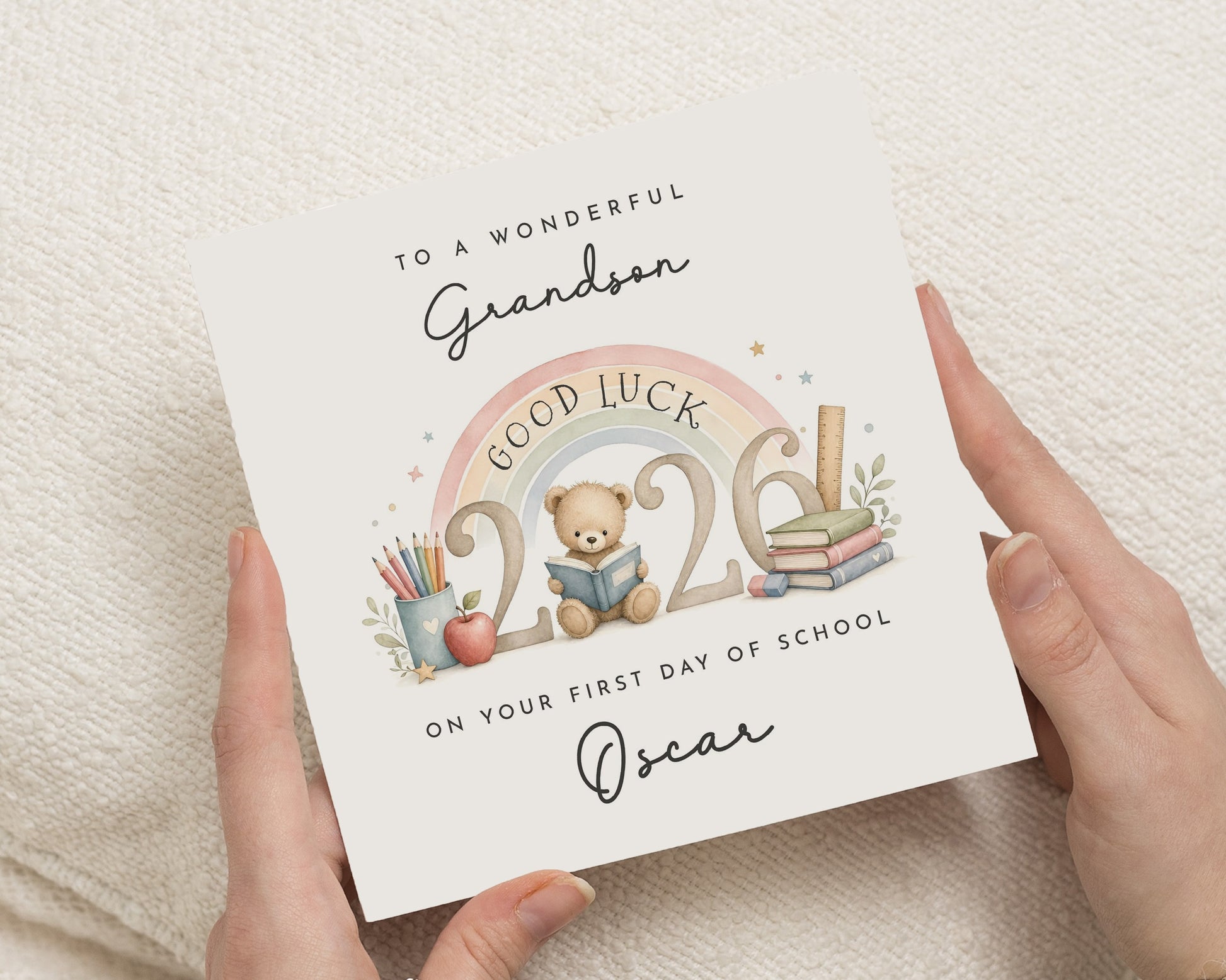 Good Luck Card for Grandson, First Day of School Card, 1st Day School Card, Personalised School Card, Back to School Card
