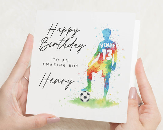 Birthday Card for Boy, Personalised Football Birthday Card, Birthday Card for Son, Custom Name Birthday Card, Football Card for Kids
