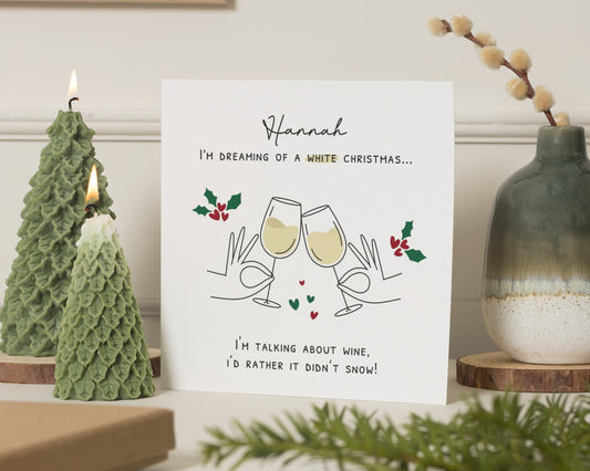 Christmas Card for Her, Personalised White Christmas Card, Funny Wine Christmas Card, Best Friend Christmas Card, Holiday Card