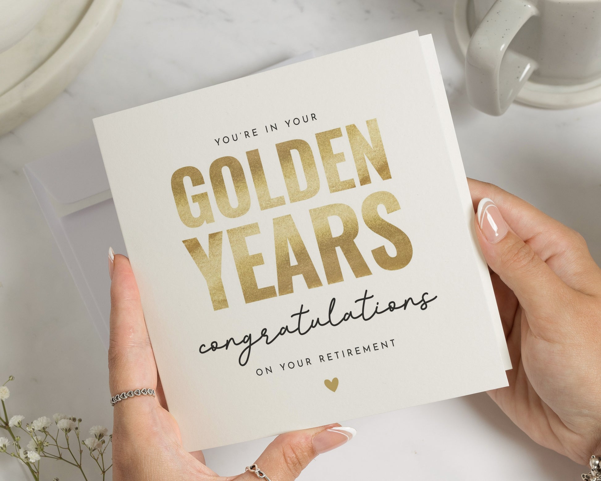 Retirement Card, Golden Years Congratulations Card, Retirement Congratulations, Leaving Card, Printed Metallic Effect Card, Simple Card