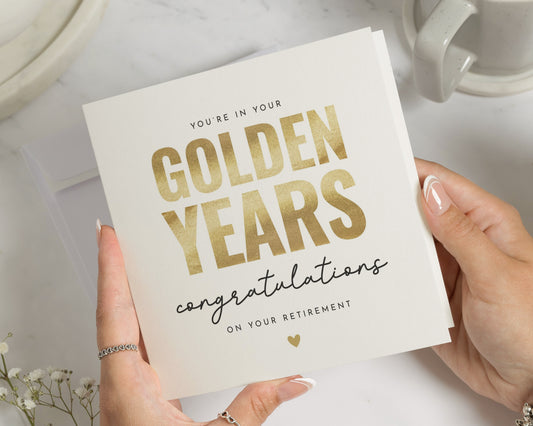 Retirement Card, Golden Years Congratulations Card, Retirement Congratulations, Leaving Card, Printed Metallic Effect Card, Simple Card