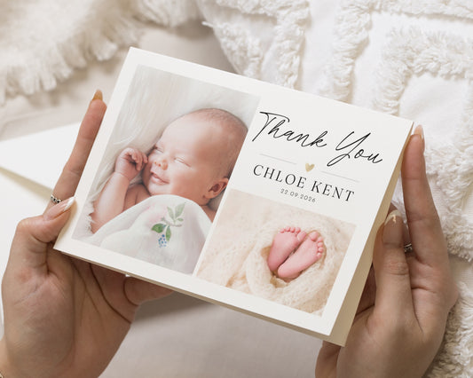Personalised Baby Thank You Cards, Photo Thank You Card, Birth Announcement Card, Folded Baby Thank You Card, Minimal Thank You Cards