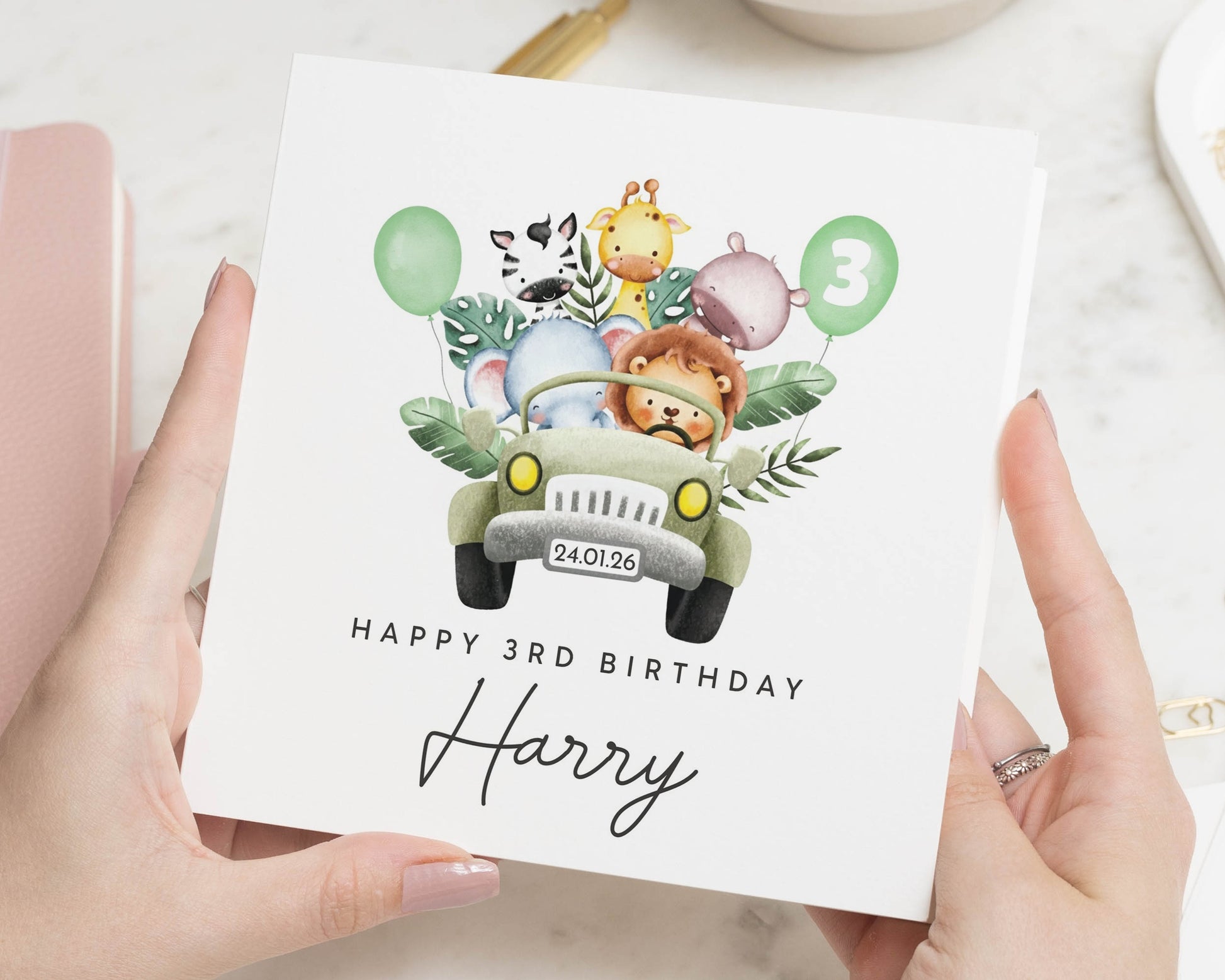 3rd Birthday Card, Personalised Safari Birthday Card, Animal Birthday Card for Boy, Kids Birthday Card