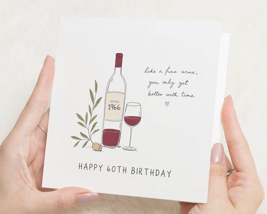 60th Birthday Card, Wine Birthday Card for Him, 60th Birthday Card for Her, Birthday Card for Dad or Mum, Personalised 60th Card