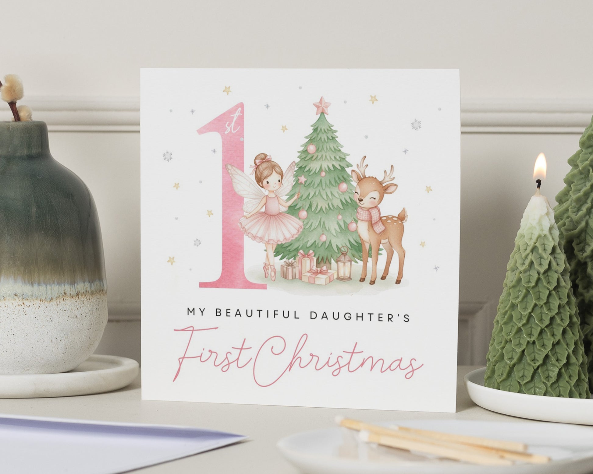 1st Christmas Card for Daughter, First Christmas Card for Girl, Personalised Baby Girl Christmas Card