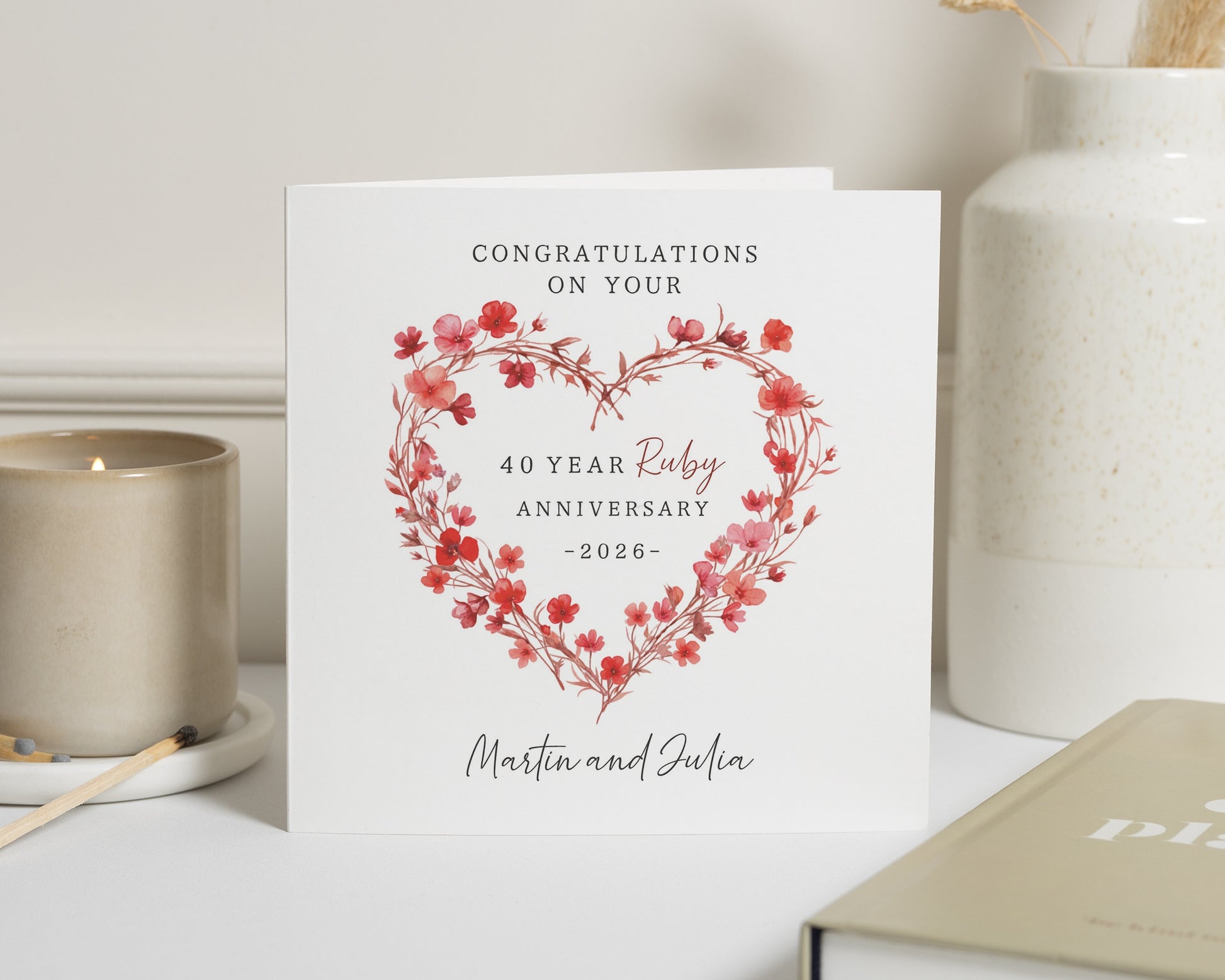 Ruby Anniversary Card for Mum and Dad, 40th Anniversary Card, Personalised Anniversary Card, Floral Anniversary Card, Card for Couple
