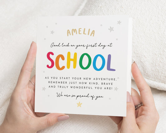 Good Luck Card for School, First Day of School Card, Personalised Good Luck Card, Good Luck Card for Girl, Rainbow Card, Cute Card