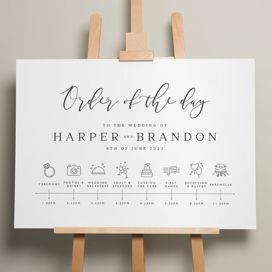 Order Of Service Wedding Itinerary, Script Personalised Wedding Order Of Events, A1 Wedding Timeline Sign, Order of the day Sign &#39;Harper&#39;