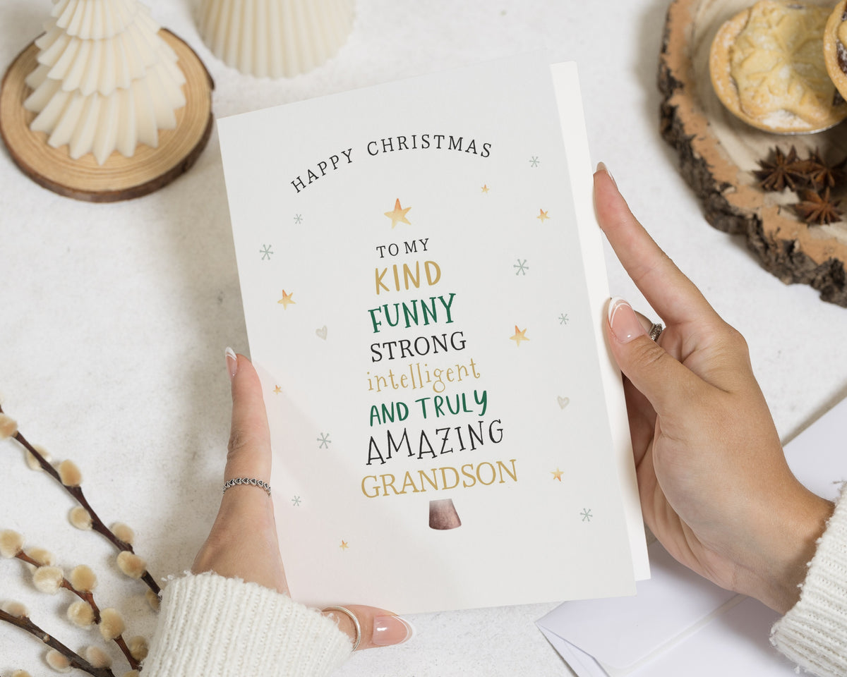 Christmas Card for Grandson, Grandson Christmas Card, Personalised Christmas Card, Xmas Card for Him, Cute Christmas Card