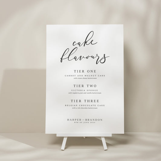 Elegant Modern Wedding Cake Menu Sign, Simple Cake Flavour Sign, Minimalistic Wedding Cake Station Sign, Wedding Stationery &#39;Harper&#39;