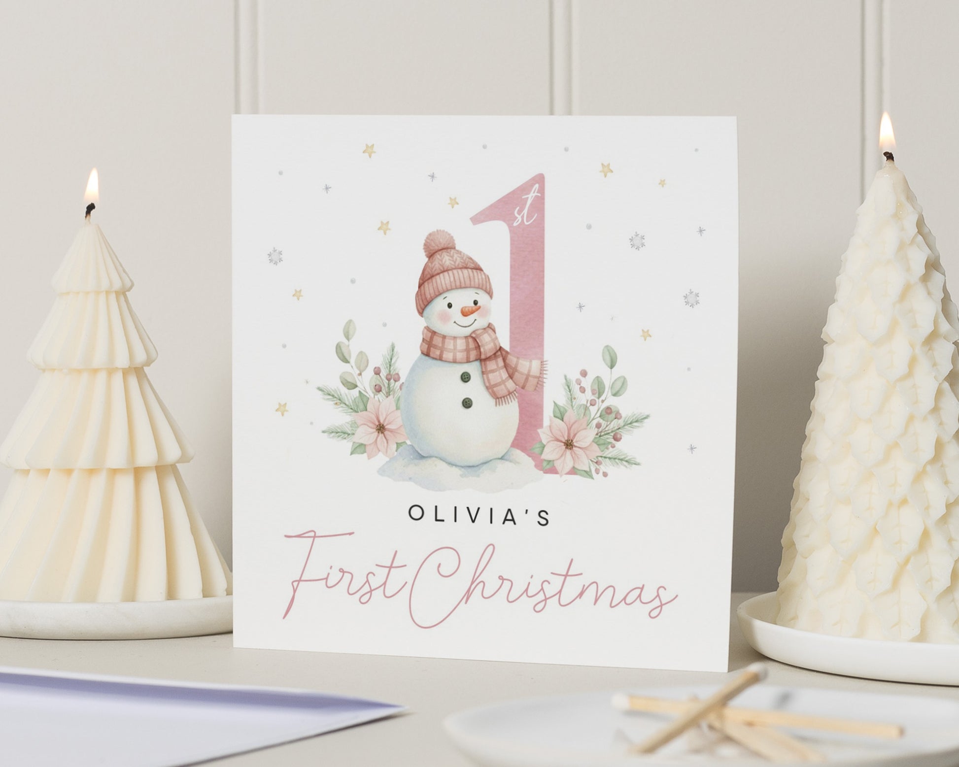 1st Christmas Card, First Christmas Card, Personalised Snowman Card, Baby Girl Christmas Card, First Christmas Card for Daughter