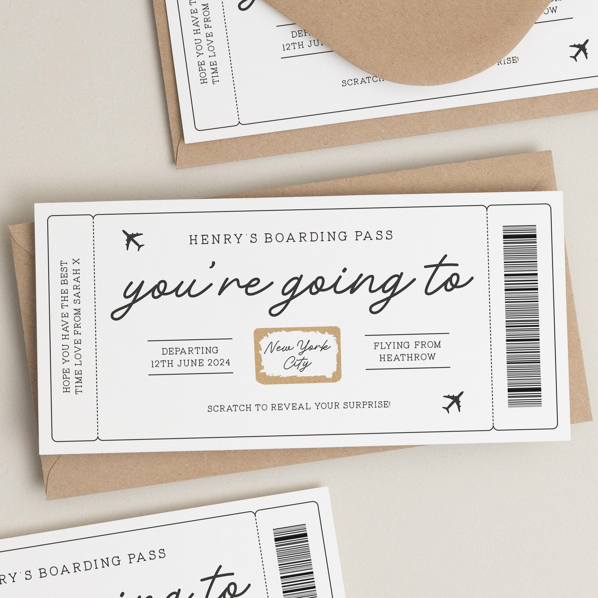 Boarding Pass For Surprise Destination, Personalised Surprise Birthday Card, Holiday Scratch Reveal Card, Birthday Gift For Him