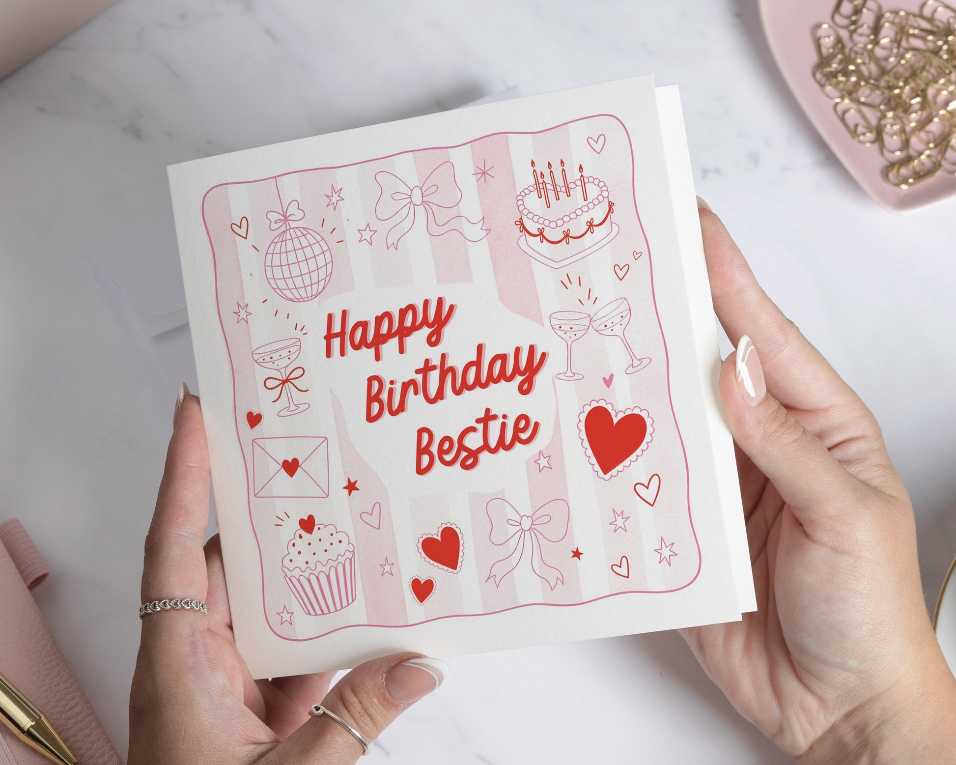 Best Friend Birthday Card, Birthday Card for Bestie, Birthday Card for Friend, Birthday Card for Her, Cute Pink Champagne Birthday Card