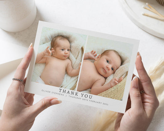Folded Baby Thank You Cards, Simple Custom Thank You Cards New Baby, Baby Photo Thank You Cards, Postcard Thankyou Cards, Thank You Notes