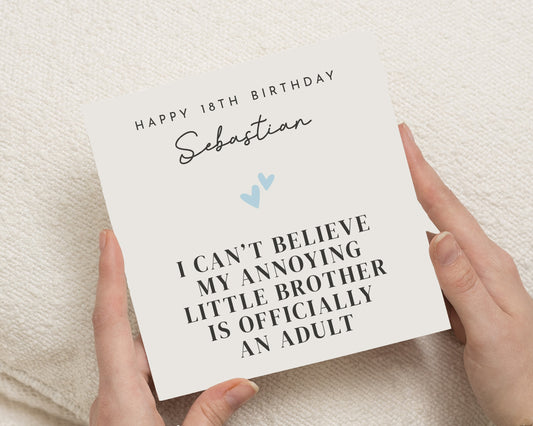 18th Birthday Card for Brother, Funny Brother Birthday Card, Personalised 18th Birthday Card, Little Brother Card, Adult Birthday Card