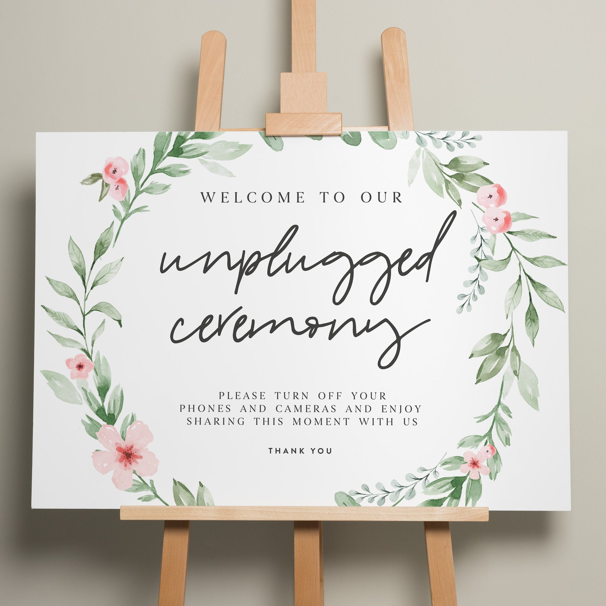 Floral Wedding Unplugged Ceremony Sign, On The Day Wedding Sign, Wedding Ceremony Signage, Unplugged Sign, Minimalist Wedding Sign &#39;Paige&#39;