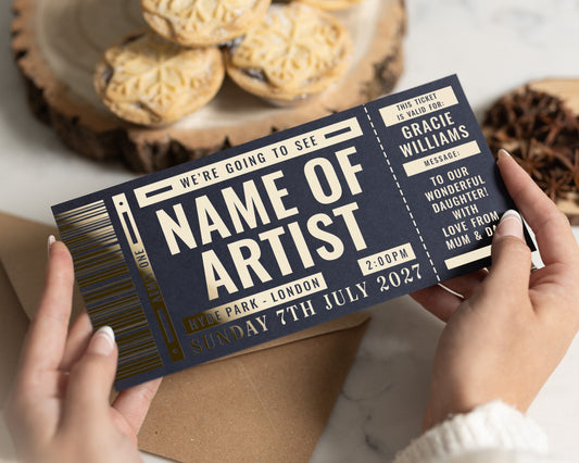 Personalised Concert Ticket Gift Voucher, Custom Gold Foil Ticket, Gift For Daughter, Music Experience Gift, Scratch To Reveal