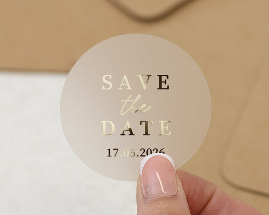 Save the Date Sticker, Gold Foil Save the Date, Wedding Save the Date, Personalised Wedding Sticker, Custom Date Sticker