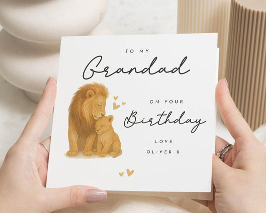 Birthday Card for Grandad, Grandad Birthday Card, Lion Birthday Card, Personalised Birthday Card for Him, Cute Animal Card