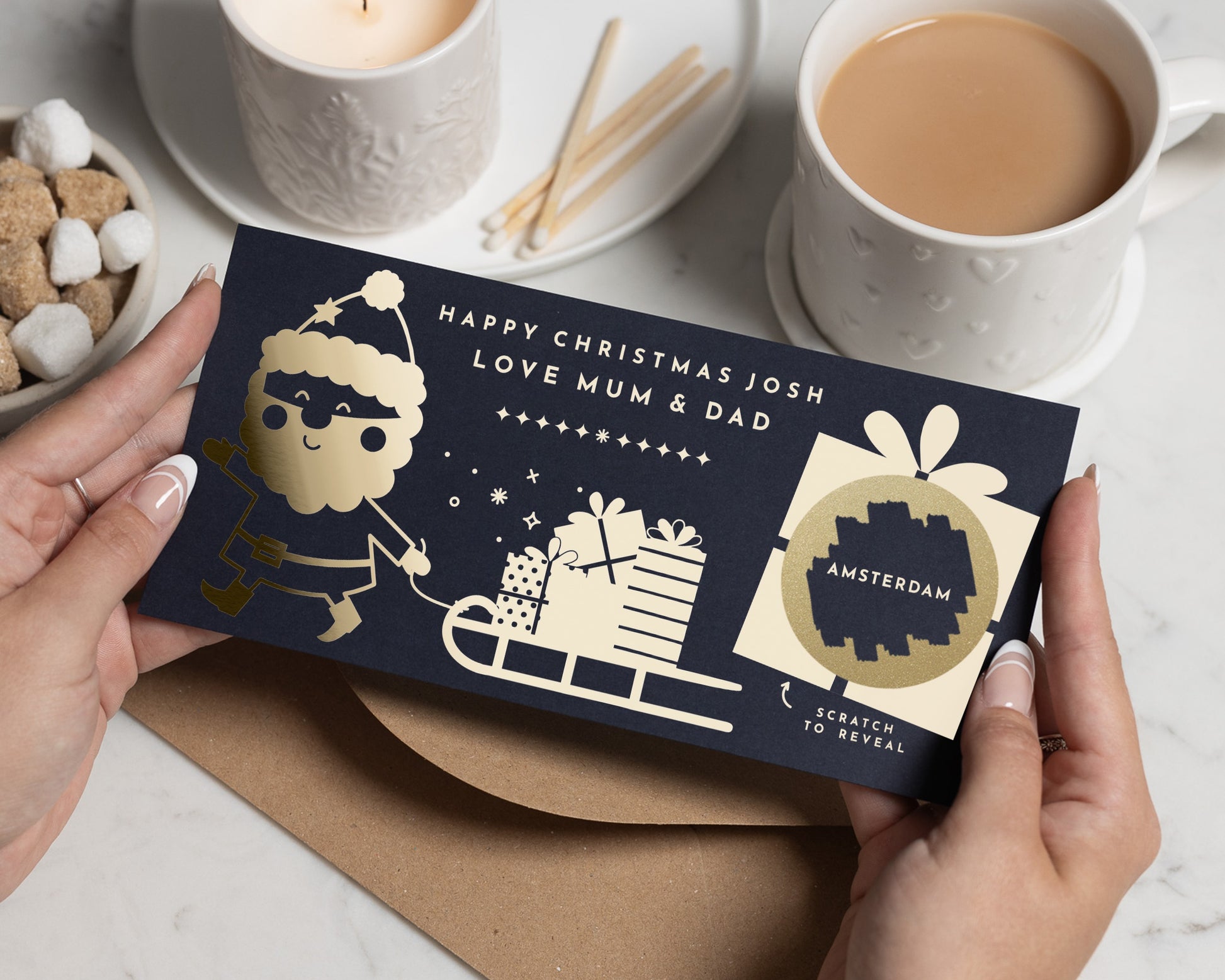 Personalised Christmas Gift Voucher, Scratch To Reveal Holiday, Custom Gold Foil Gift, Santa Gift For Him Or Her