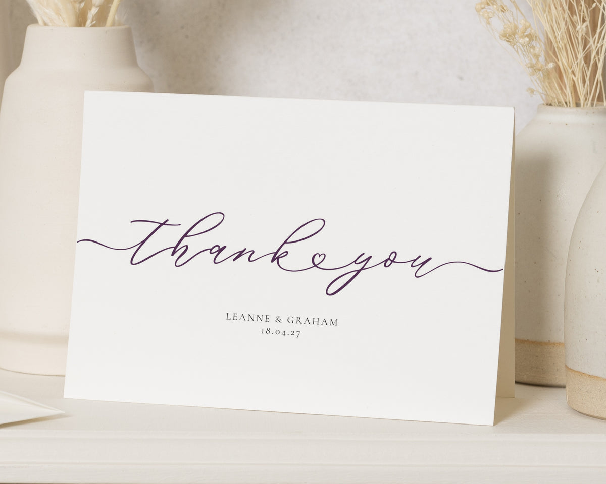 Personalised Wedding Thank You Cards, Personalised Thank You Cards, Folded Wedding Thank You Cards, Minimal Script Thank You Card