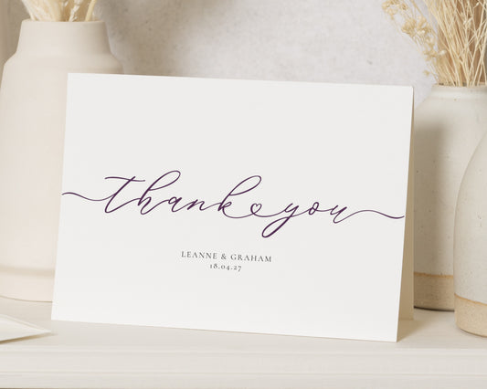 Personalised Wedding Thank You Cards, Personalised Thank You Cards, Folded Wedding Thank You Cards, Minimal Script Thank You Card