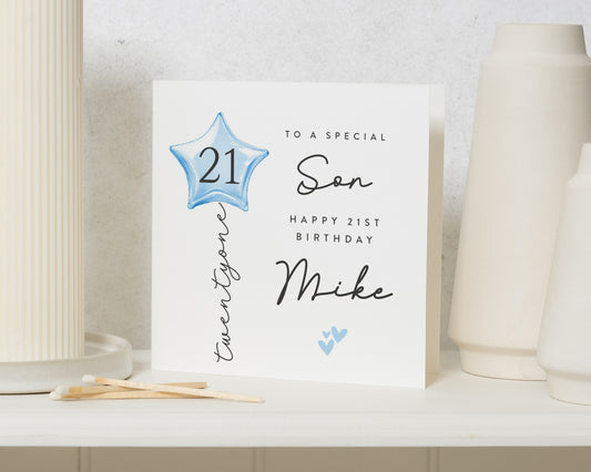 21st Birthday Card for Son, Personalised 21st Birthday Card, Special Son Birthday Card, 21st Birthday Card for Him