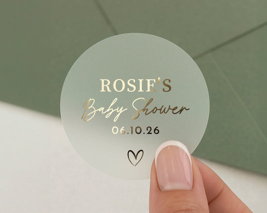 Baby Shower Sticker, Personalised Baby Shower Label, Custom Name Baby Shower, Gold Foil Baby Shower Sticker, Baby Shower Decoration
