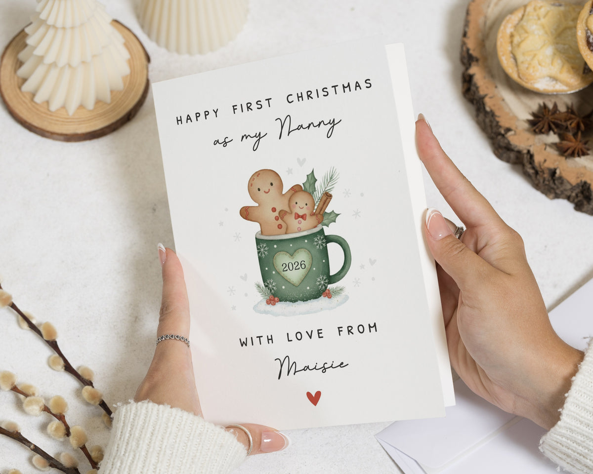 First Christmas as Nanny Card, Personalised Christmas Card from Grandchild, 1st Christmas Card for Nan, Grandma Christmas Card