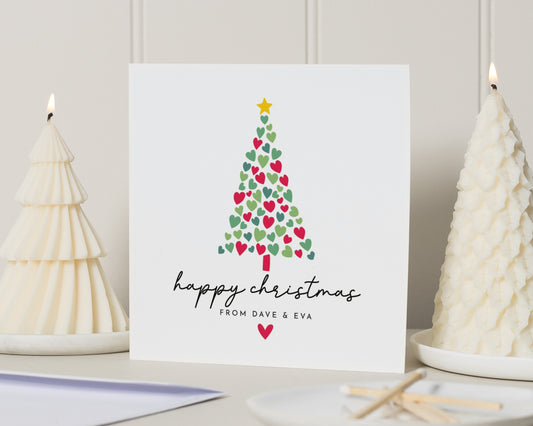 Personalised Christmas Card, Square Christmas Card, Happy Christmas Card, Custom Name, Christmas Tree Card, Personalised Card