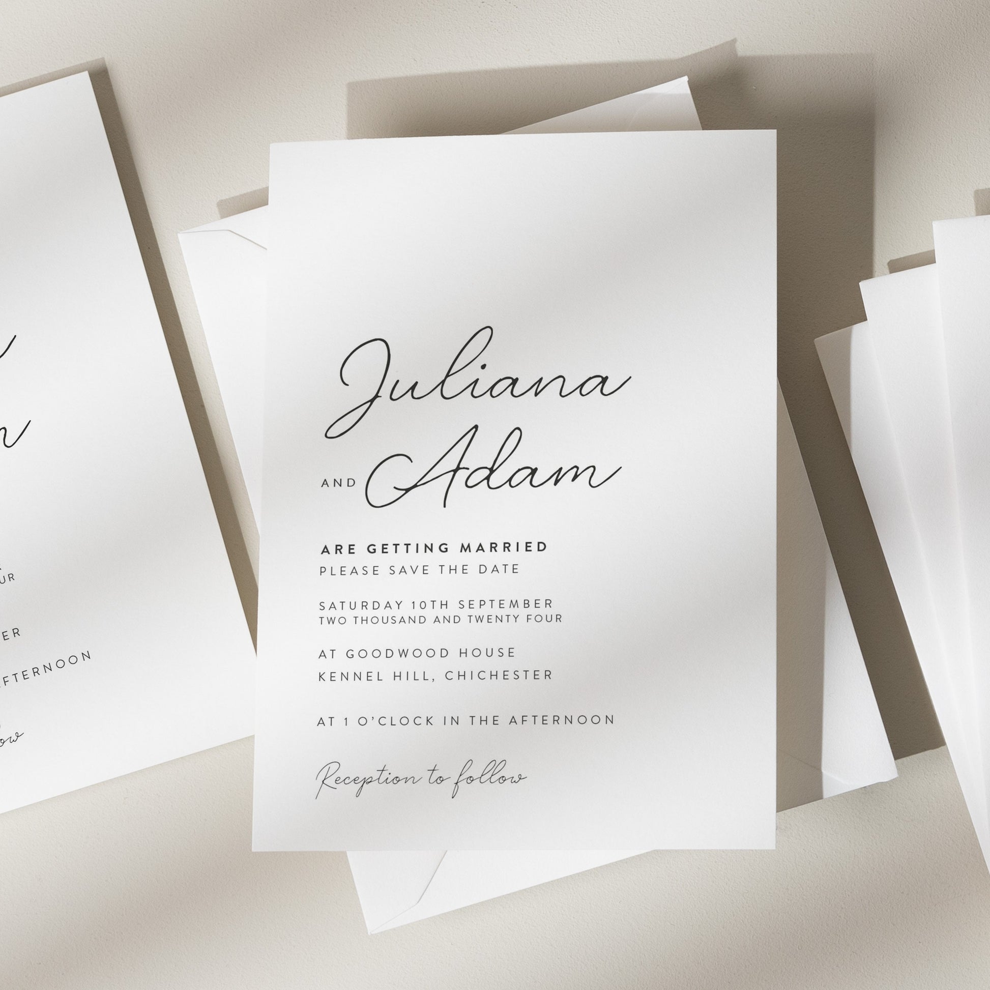 Minimalistic Save The Date Cards, Simple Save The Dates, Calligraphy Wedding Save The Dates, Save The Date Cards For Wedding &#39;Juliana&#39;