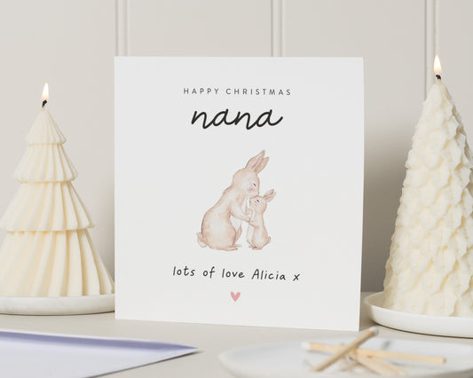 Christmas Card for Nana, Personalised Nana Christmas Card, Bunny Christmas Card, Cute Christmas Card for Her, Happy Christmas Nana