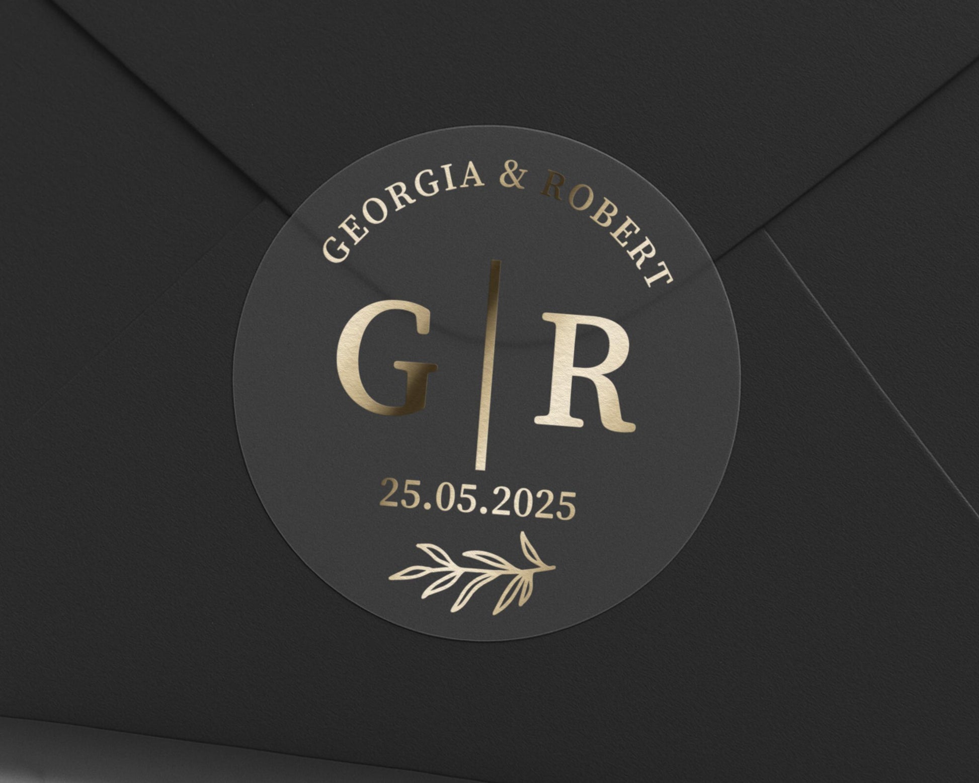 Personalised Wedding Sticker, Gold Foil Initials Sticker, Custom Wedding Envelope Seal, Wedding Date Sticker, Modern Wedding Label