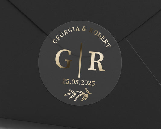 Personalised Wedding Sticker, Gold Foil Initials Sticker, Custom Wedding Envelope Seal, Wedding Date Sticker, Modern Wedding Label