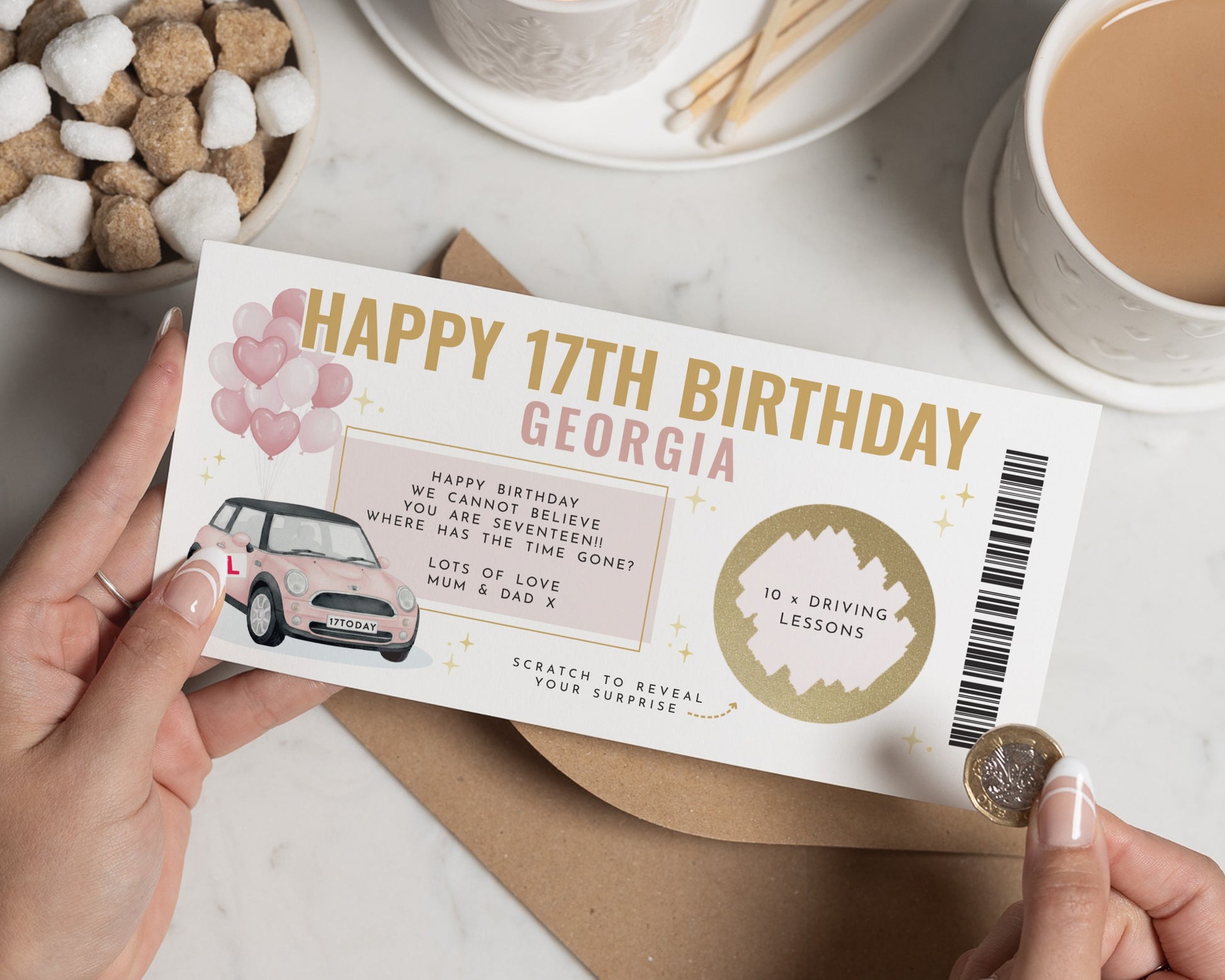 Personalised 17th Birthday Gift Voucher, Driving Lessons Gift, Birthday Card for Daughter, Scratch to Reveal