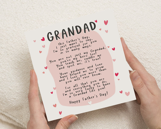 Fathers Day Card for Grandad, Grandad Fathers Day Card, Poem Card for Grandad, Cute Card for Grandad, Grandad Card from Grandchildren
