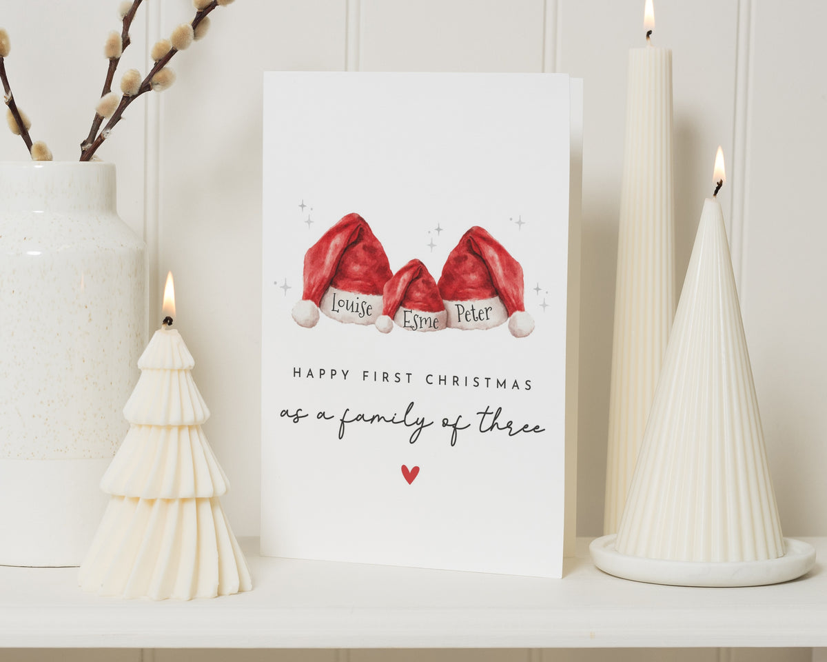 Personalised First Christmas Card, 1st Christmas Card, Family Of Three Christmas Card, New Baby Christmas Card, Christmas Card for Parents