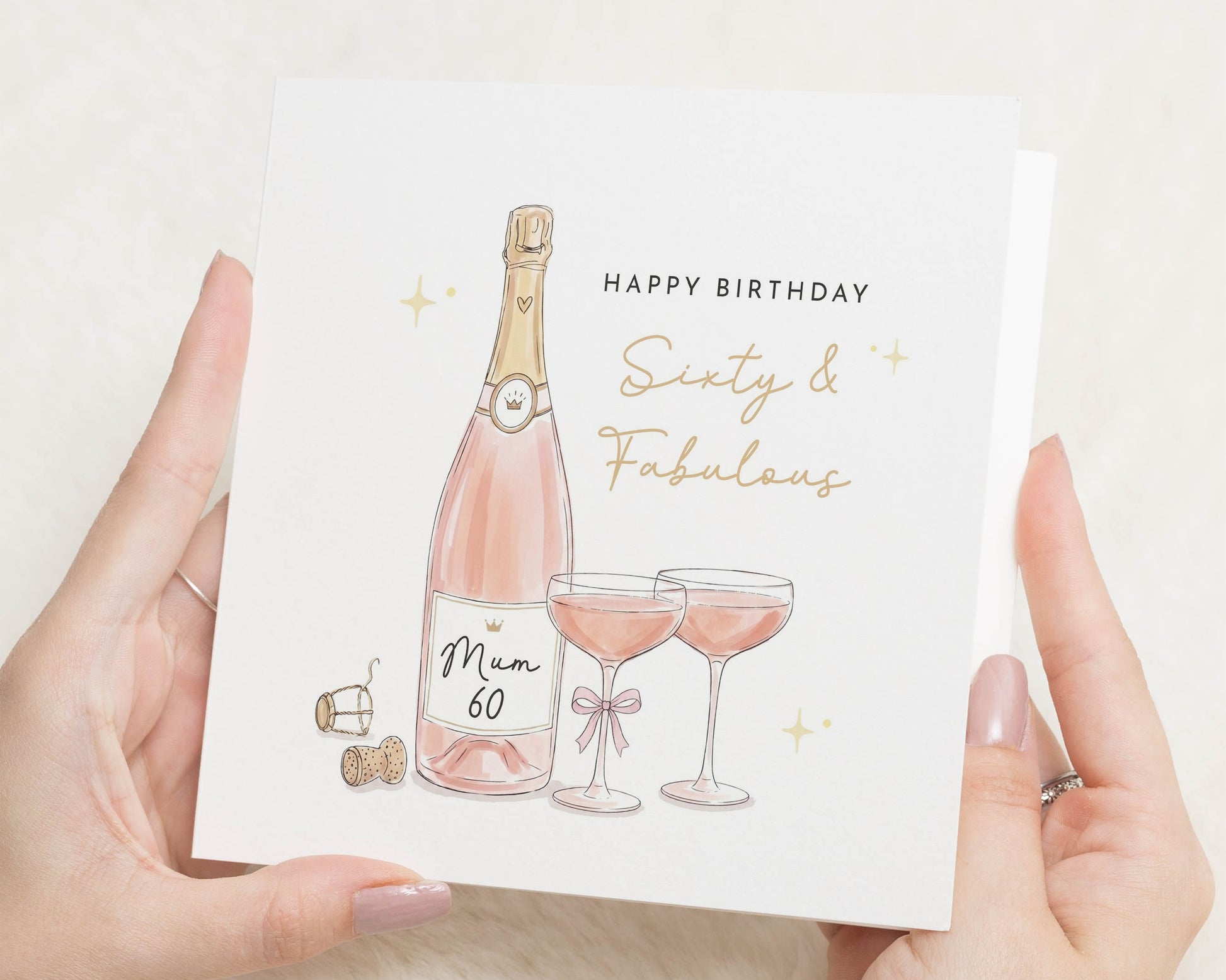 60th Birthday Card for Mum, Mum Birthday Card, Sixty and Fabulous Card, Champagne Birthday Card, 60th Birthday Cards for Her