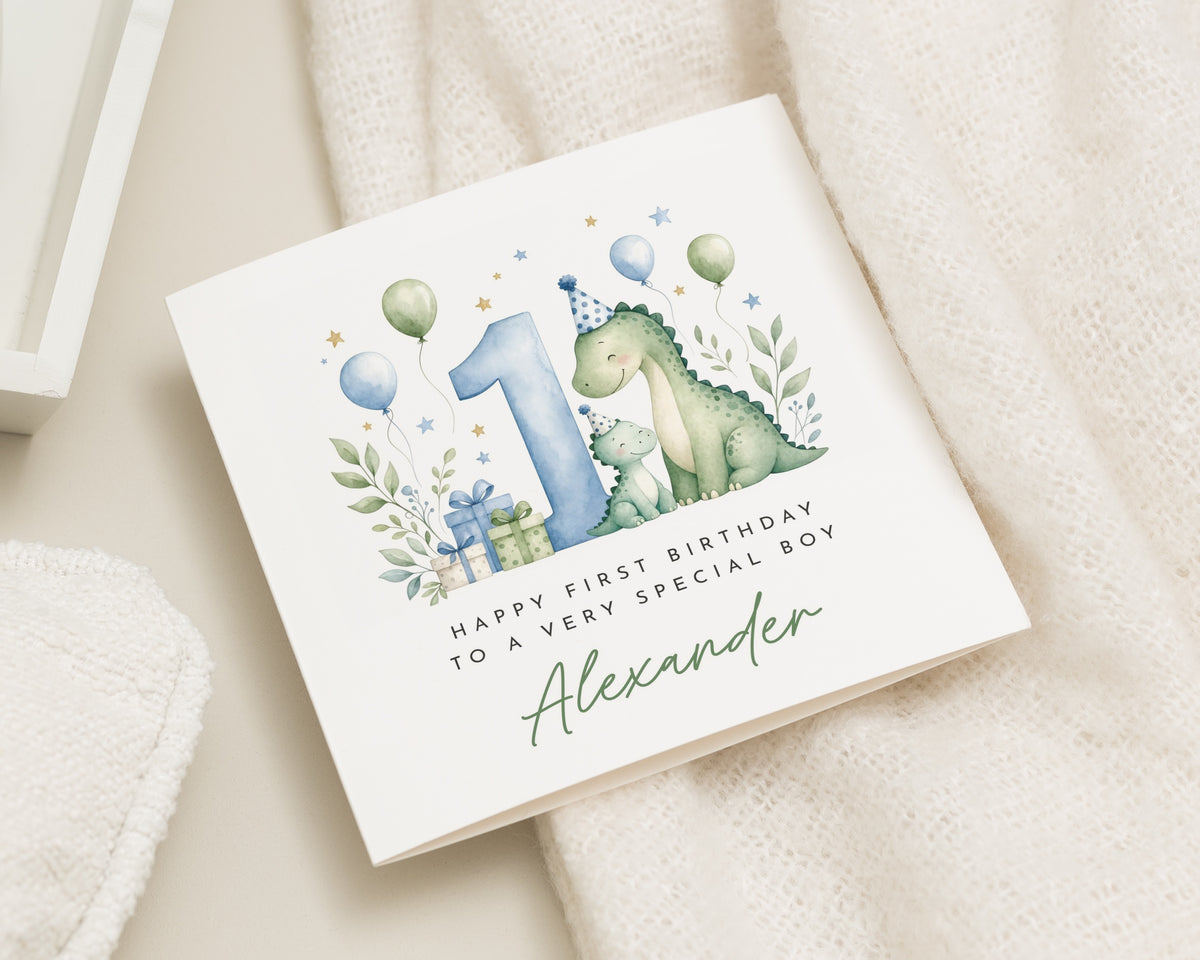 1st Birthday Card for Boy, Personalised First Birthday Card, Dinosaur Birthday Card, First Birthday Card for Son Grandson Nephew