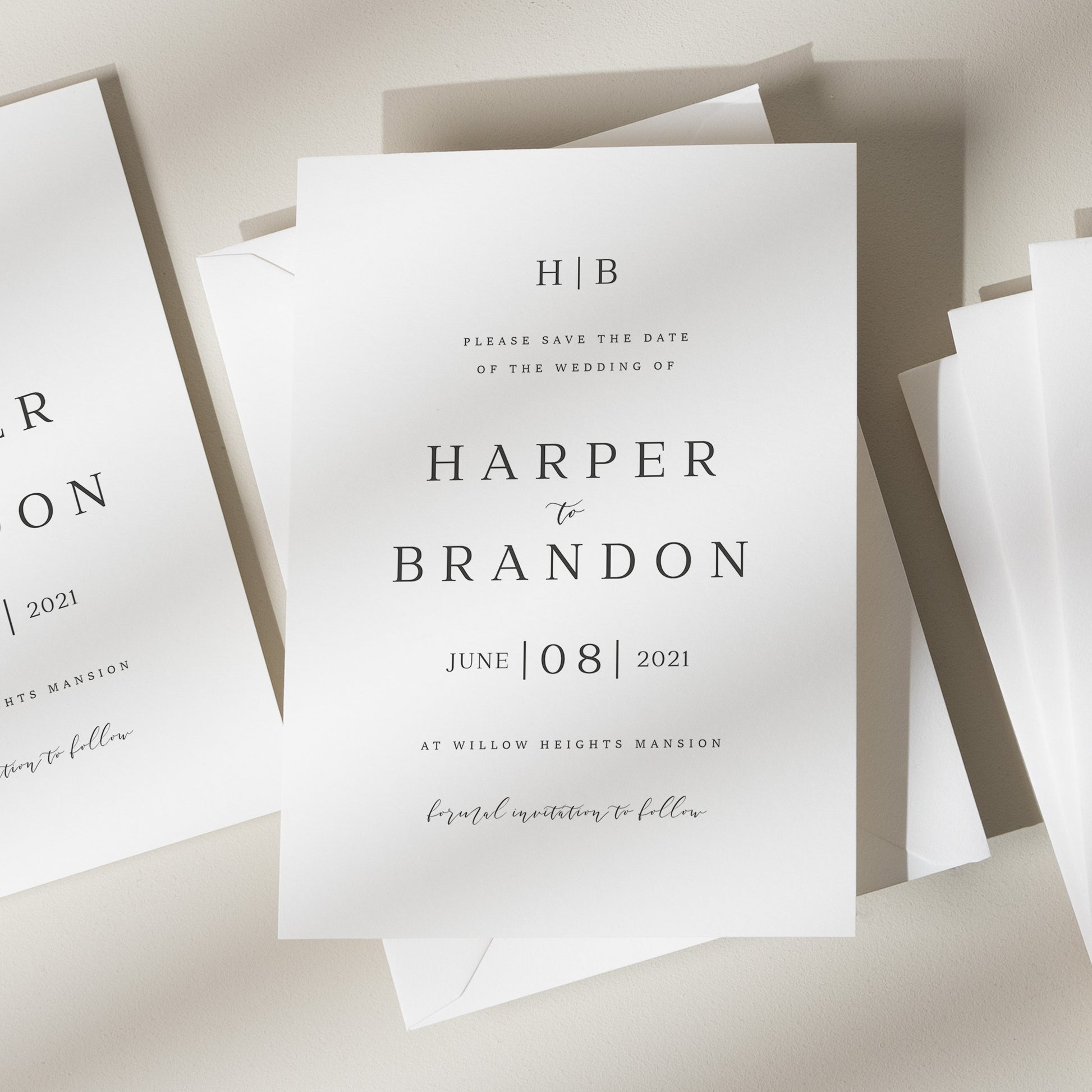 Simple Save The Date Cards, Minimalist Save Our Date Cards, Modern Save Our Date Wedding, Wedding Cards With Envelopes &#39;Harper&#39;