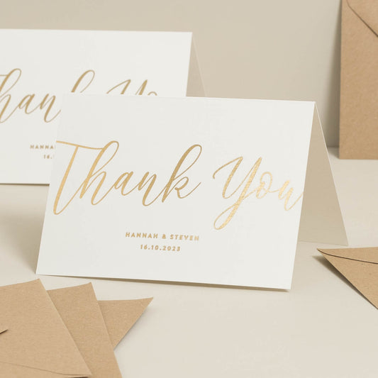 Personalised Gold Foil Wedding Thank you Cards, Custom Gold Foil Wedding Cards, Multi Pack With Envelopes, Foil Thank You Cards