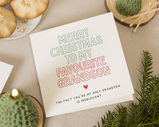 Grandson Christmas Card, Funny Christmas Card for Grandson, Christmas Card for Him, Favourite Grandson Card, Grandson Xmas Card