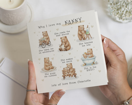 Birthday Card for Nanny, Personalised Nanny Card, Nanny Birthday Card, Cute Bear Card for Grandma, Nanny Gift from Grandchild