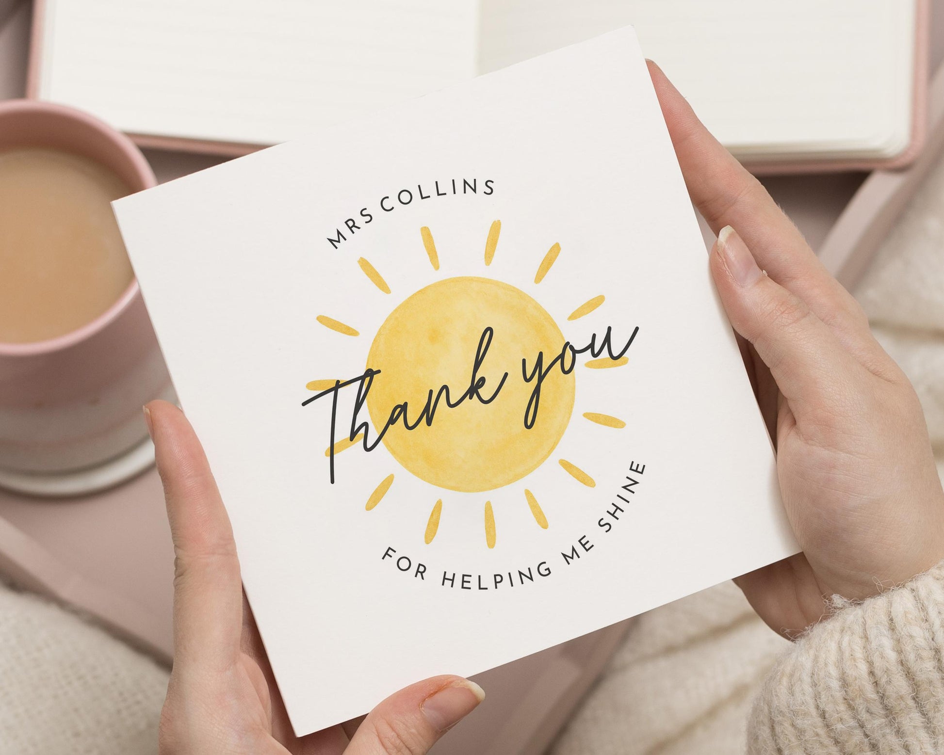 Thank You Teacher Card, Thank You Card for Teacher, Personalised Thank You Card, Teacher Appreciation Card, Sun Design Card
