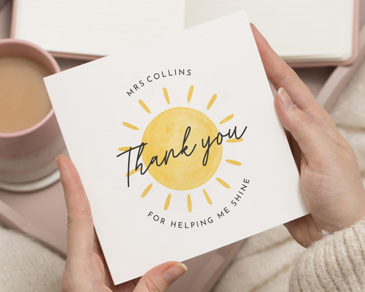 Thank You Teacher Card, Thank You Card for Teacher, Personalised Thank You Card, Teacher Appreciation Card, Sun Design Card