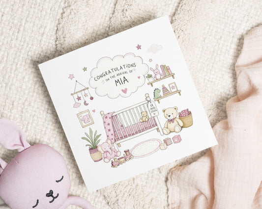 New Baby Card, Personalised New Baby Card, Baby Girl Card, Congratulations New Baby Card, New Parents Card, Cute Nursery Card