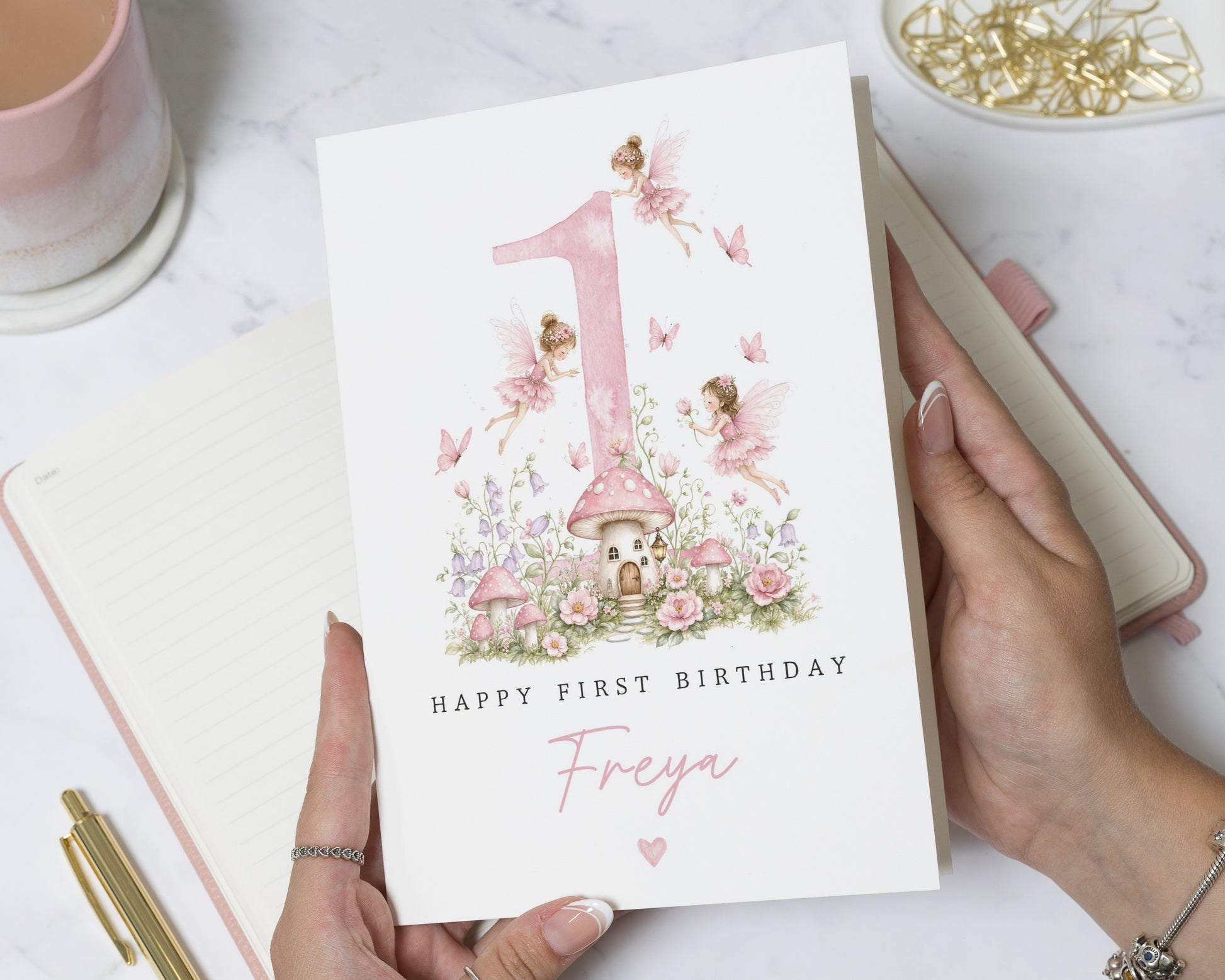 First Birthday Card for Girl, 1st Birthday Card, Personalised Fairy Birthday Card, Floral Birthday Card, Daughter Birthday Card
